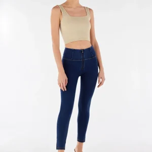 WR.UP Push-Up High Waist Skinny 7/8 Denim Jeans - Denim Dark Blue - Yellow Seam