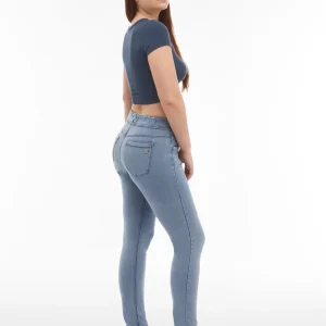 N.O.W. Comfort Mid Waist Skinny Denim Jeans - Light Blue - Blue Seam