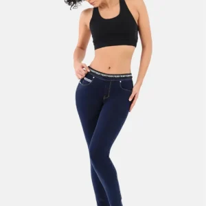 N.O.W. Yoga Mid Waist Skinny Denim Jeans - Denim Dark Blue - Yellow Seam