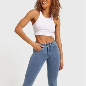 N.O.W. Comfort Mid Waist Skinny Denim Jeans - Denim Light Blue - Yellow Seam