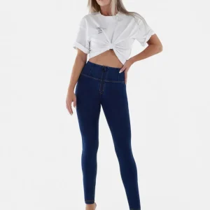 WR.UP Push-Up High Waist Skinny Denim Jeans - Denim Dark Blue - Yellow Seam