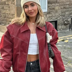 Överdimensionerad läderdamsjacka – Noor höstedition