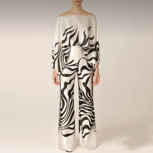 Tvådelad satin-set med höstmönster – Selena