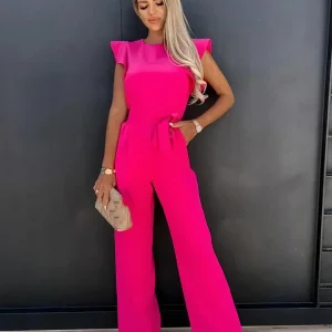 Jumpsuit med korta ärmar och bälte - Noa