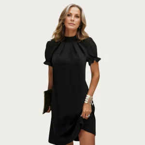 Svart midi-aftonklänning med puffärmar - Amber