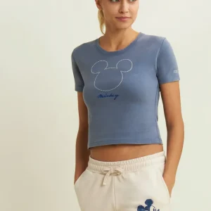 Women's cropped T-shirt with rhinestone Mickey Mouse