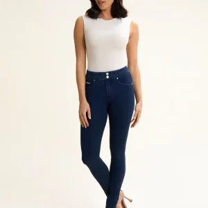 N.O.W. Comfort Mid Waist Skinny Denim Jeans - Denim Dark Blue - Blue Seam