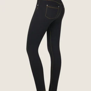 N.O.W. Comfort Mid Waist Skinny Denim Jeans - Denim Black - Yellow Seam