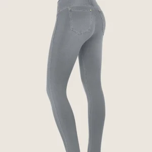 N.O.W. Yoga High Waist Skinny Denim Jeans With Front Seam - Denim Gray - Black Seam