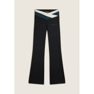 Two-tone criss-cross high waist flared leggings