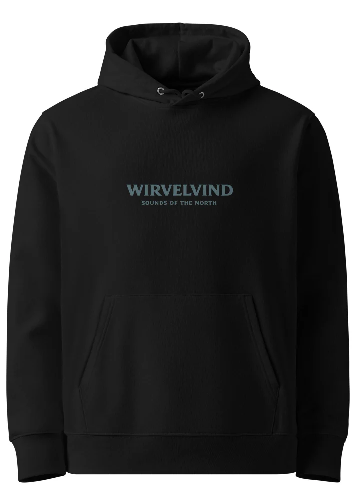 Ekologisk hoodie svart – Wirvelvind “Fjällen kallar” med vandringstryck - Bild 2