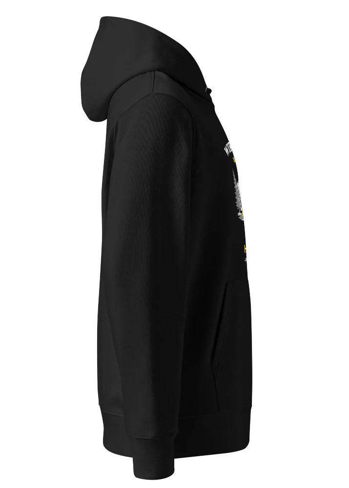 Ekologisk hoodie svart – Wirvelvind “Fjällen kallar” med vandringstryck - Bild 6