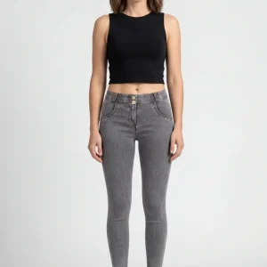 WR.UP Push-Up Regular Waist Skinny Tencel - Denim Gray - Yellow Seam