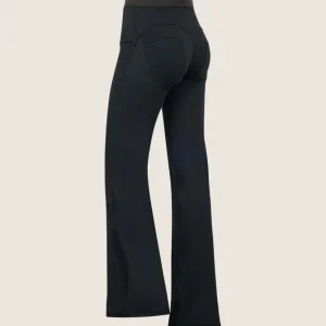 WR.UP Push-Up Medium Waist Wide Leg Flex Tech Leggings With Vegan Leather Details - Black