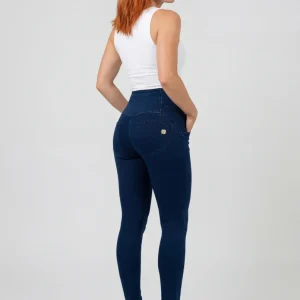 WR.UP Push-Up Button High Waist Skinny Denim Jeans - Denim Dark Blue - Blue Seam