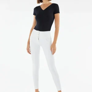 WR.UP Push-Up Button High Waist Skinny Vegan Leather Pant - White