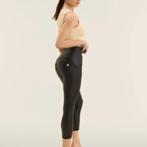 WR.UP Push-Up Button High Waist Skinny 7/8 Vegan Leather Pant - Black