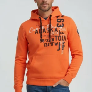 Huvtröja med logotypmönster i orange