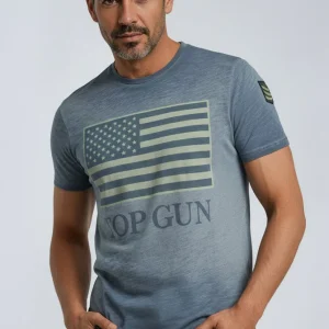 Rundhalsad bomulls-T-shirt "US vintage Flag" Blå